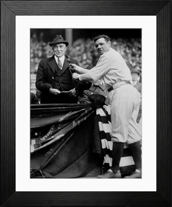 Framed Print : Babe Ruth Pins Flower on President Harding Framed Print : Babe Ruth Pins Flower on President Harding