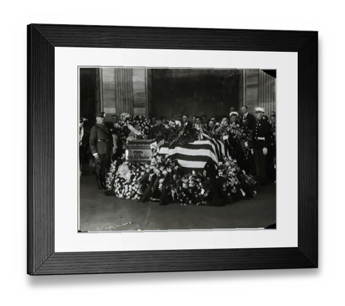 Framed Print : Casket of Warren Harding with US Flag Framed Print : Casket of Warren Harding with US Flag
