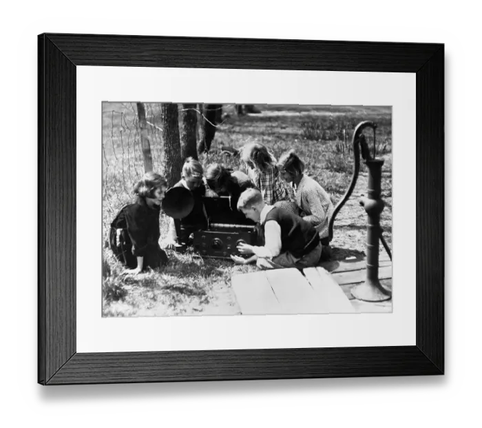 Framed Print : Children Listening to Radio Framed Print : Children Listening to Radio