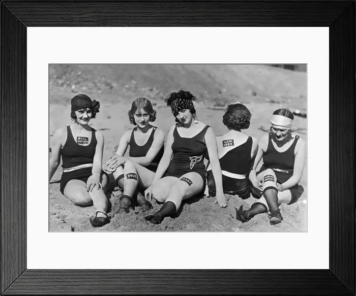 Framed Print : Beachgoers Wearing Sunburning Stencils Framed Print : Beachgoers Wearing Sunburning Stencils