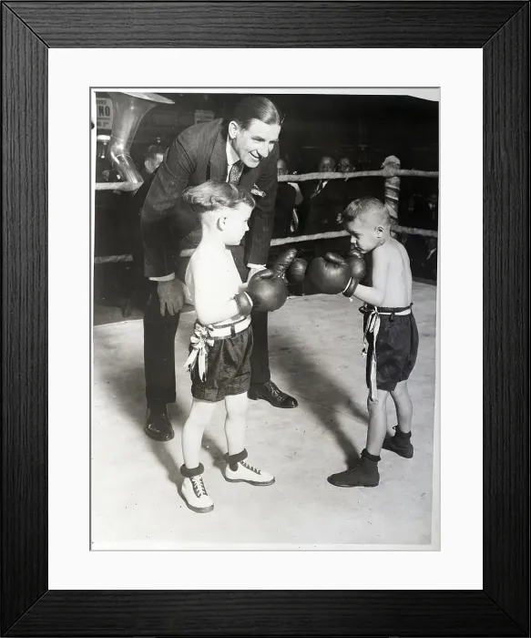 Framed Print : Jim Corbett In Ring with Two Child Boxers Framed Print : Jim Corbett In Ring with Two Child Boxers