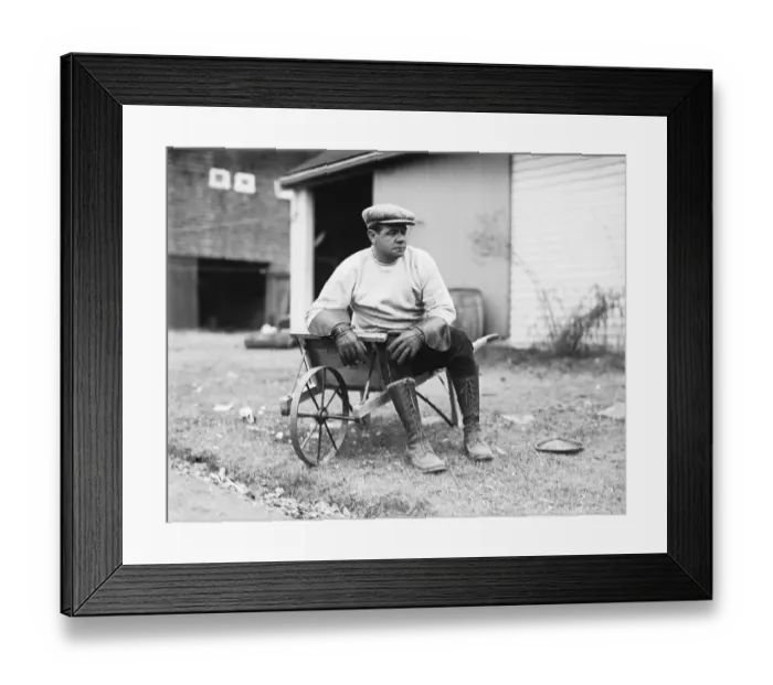 Framed Print : Babe Ruth Sitting on Wheelbarrow Framed Print : Babe Ruth Sitting on Wheelbarrow