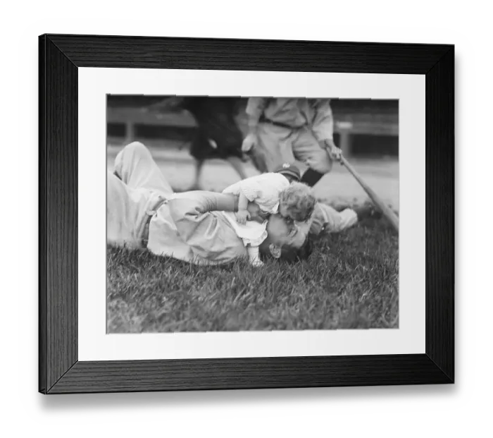 Framed Print : Babe Ruth Playing With Baby Daughter Framed Print : Babe Ruth Playing With Baby Daughter