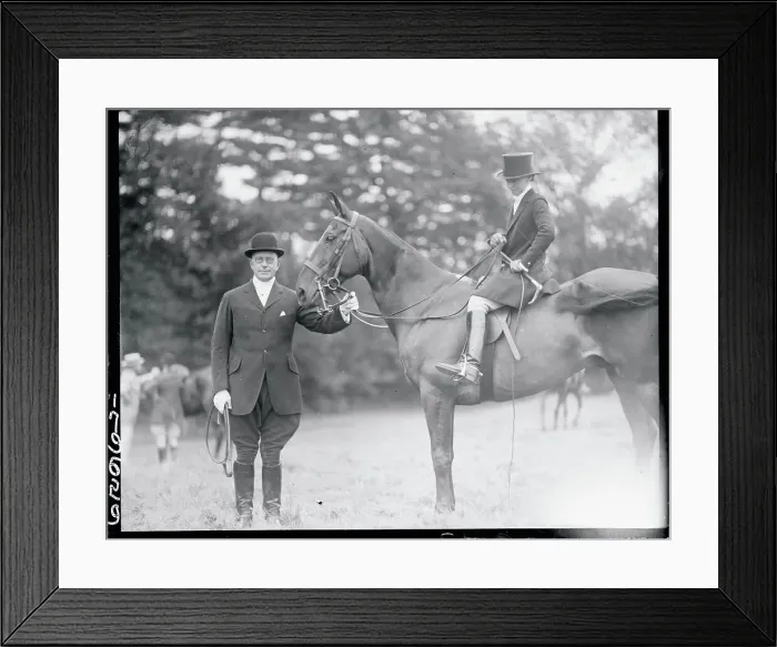 Framed Print : Hunters Posing with Horse Framed Print : Hunters Posing with Horse