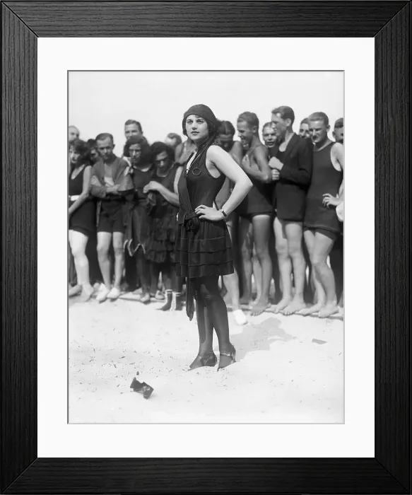 Framed Print : Beauty Contestant Posing in Front of Crowd Framed Print : Beauty Contestant Posing in Front of Crowd