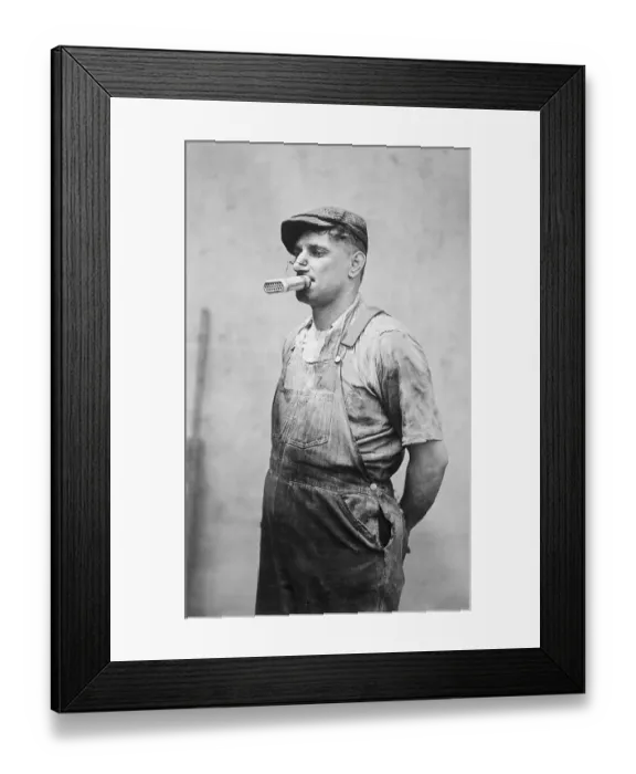Framed Print : Miner Modeling Gas Mask Framed Print : Miner Modeling Gas Mask