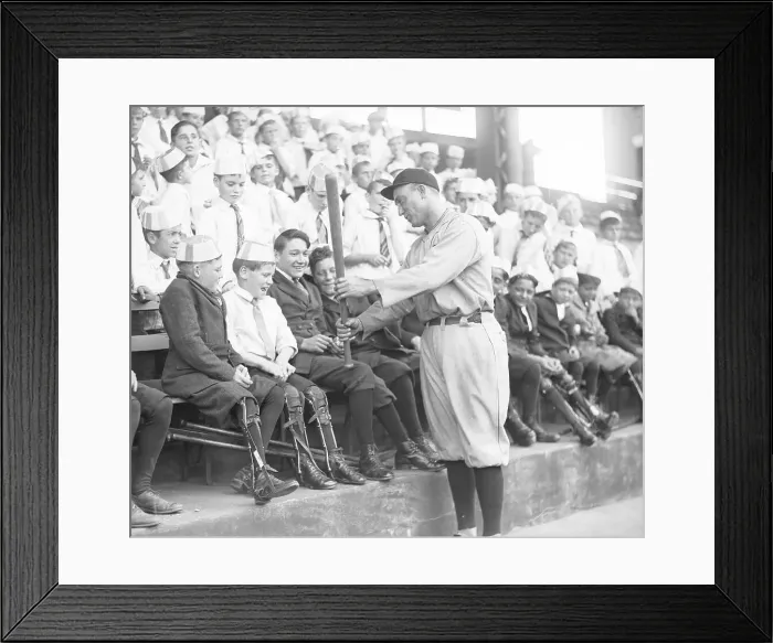 Framed Print : Ty Cobb Showing Disabled Kids His Bat Framed Print : Ty Cobb Showing Disabled Kids His Bat