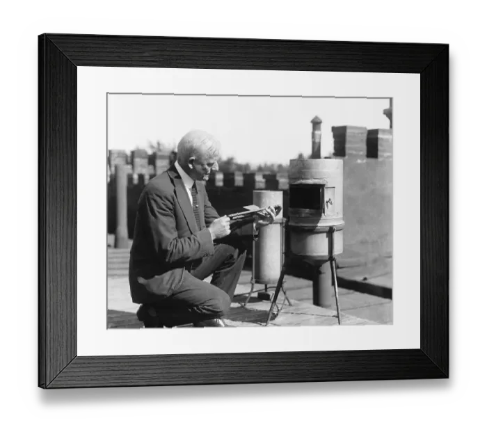 Framed Print : Meteorologist With as Rain Gauge Framed Print : Meteorologist With as Rain Gauge