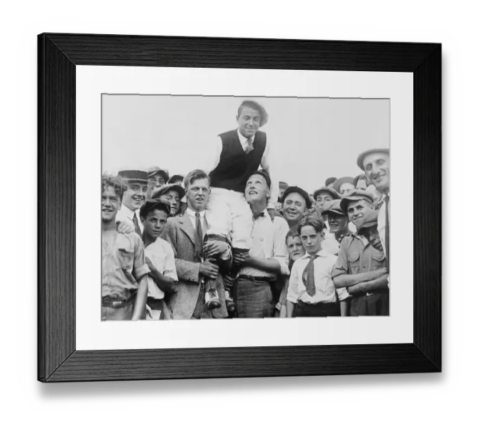 Framed Print : Golfer Carried Aloft by Caddies Framed Print : Golfer Carried Aloft by Caddies