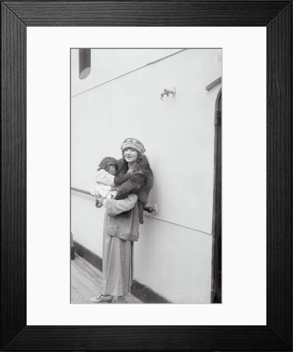 Framed Print : Actress Fannie Brice Holding Chimp on Liner Framed Print : Actress Fannie Brice Holding Chimp on Liner