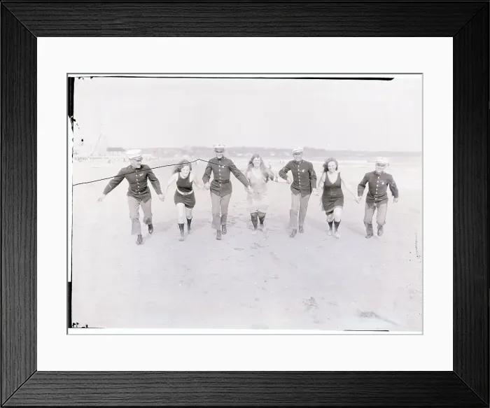 Framed Print : Marines Running on Beach with Women Framed Print : Marines Running on Beach with Women