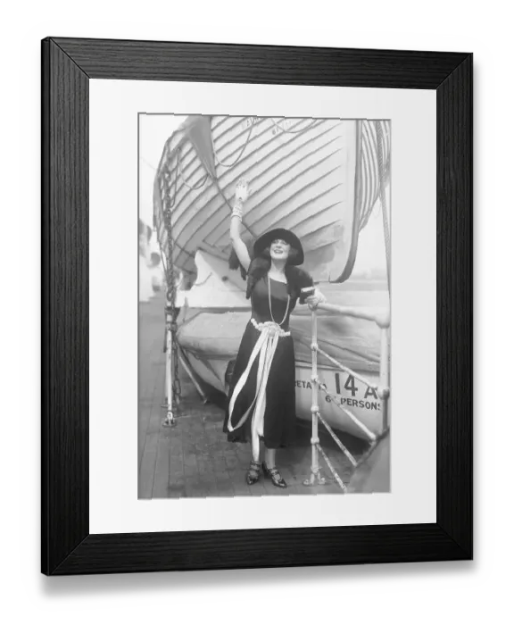 Framed Print : Actress Justine Johnstone Waving near Boat Framed Print : Actress Justine Johnstone Waving near Boat