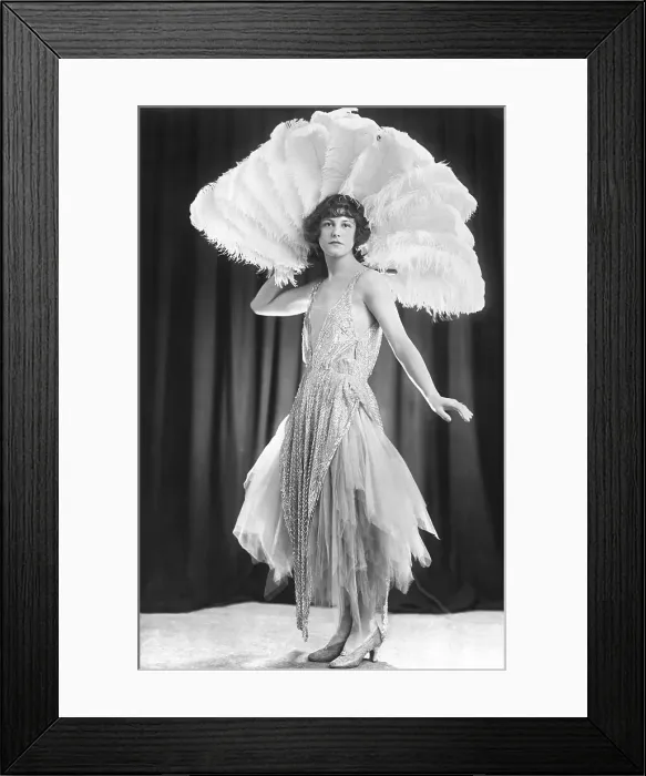 Framed Print : Woman with Large Feather Fan Wearing Evening Dress