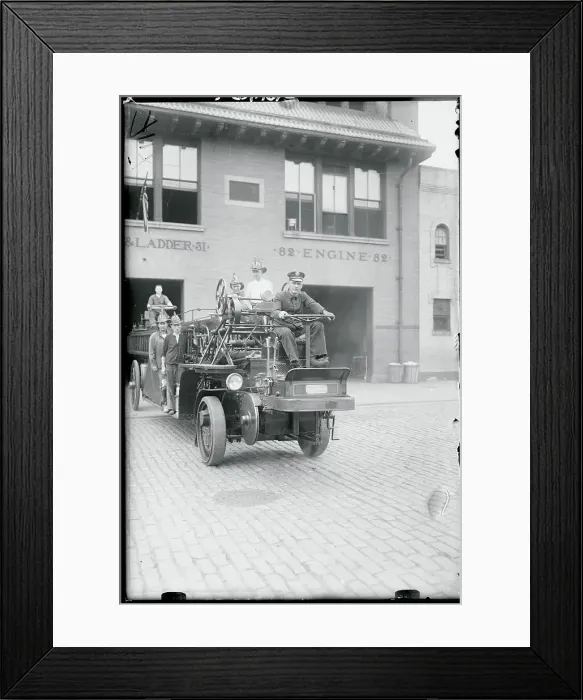Framed Print : Firemen and Fire Engine Framed Print : Firemen and Fire Engine