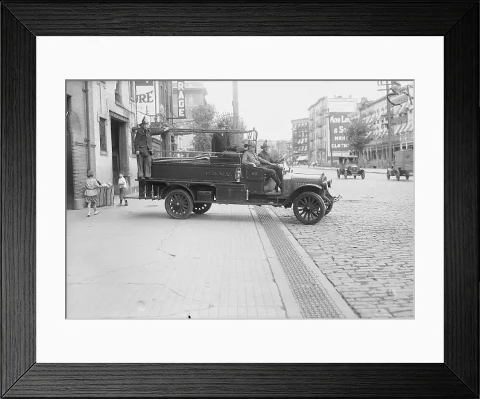 Framed Print : Firemen and Fire Engine