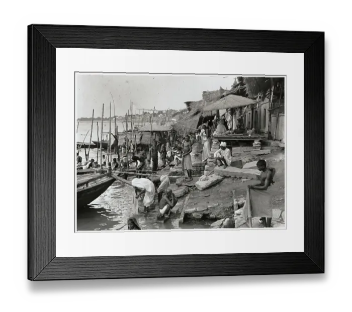 Framed Print : Indian Bathing Near Waters Edge Framed Print : Indian Bathing Near Waters Edge