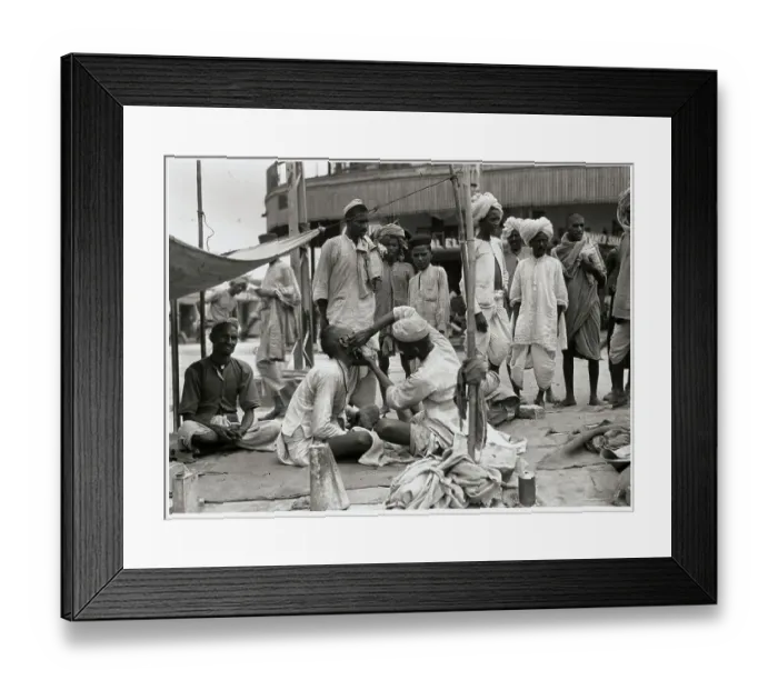 Framed Print : Barber Shaving Customer Framed Print : Barber Shaving Customer