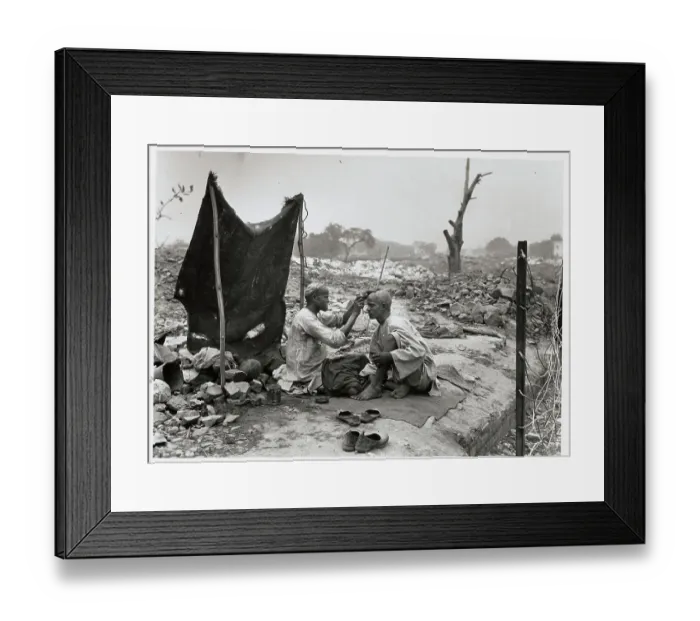 Framed Print : Street Barber Shaving Customer Framed Print : Street Barber Shaving Customer