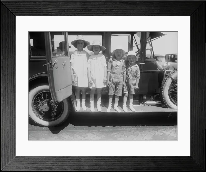 Framed Print : Children on Car's Running Board Framed Print : Children on Car's Running Board