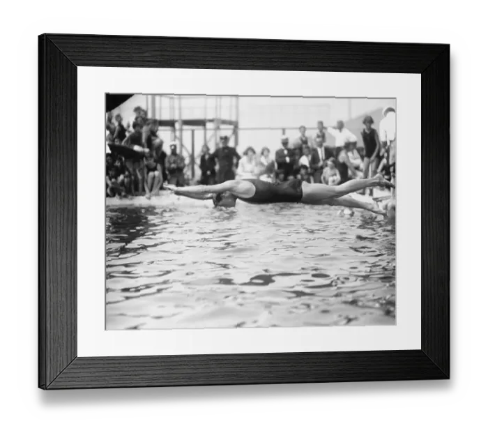 Framed Print : Johnny Weissmuller Diving into Water