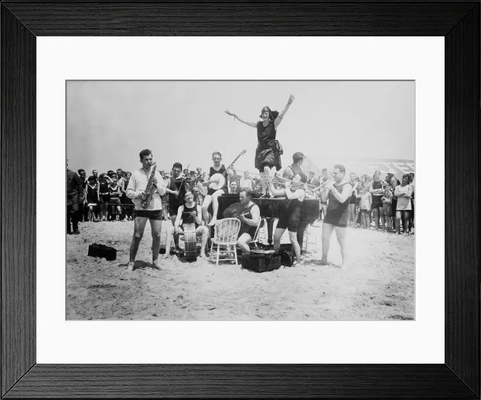 Framed Print : Flapper Dancing on Jazz Band's Piano at Brighton Beach Framed Print : Flapper Dancing on Jazz Band's Piano at Brighton Beach