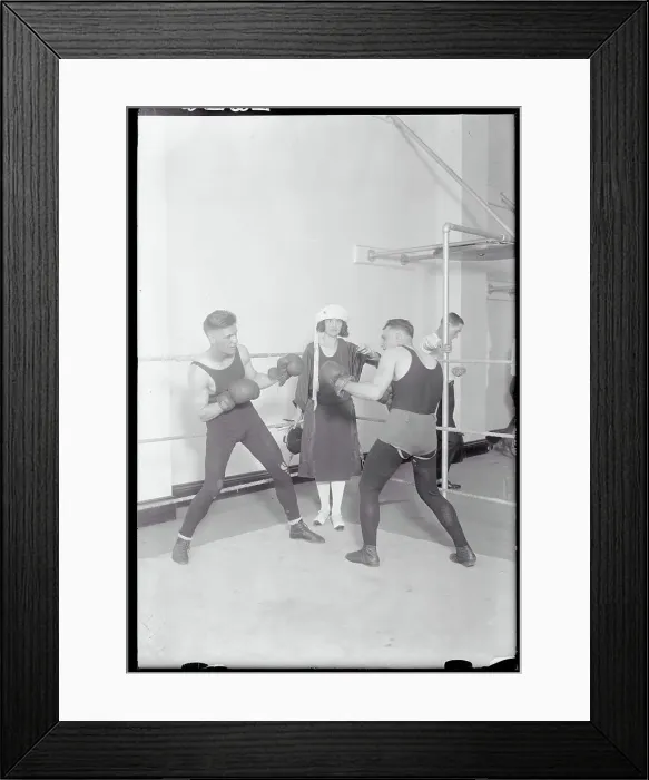Framed Print : Promoter Florence North with Boxers on Ship Deck Framed Print : Promoter Florence North with Boxers on Ship Deck