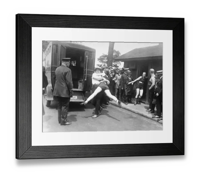 Framed Print : Women in Bathing Suits Being Arrested