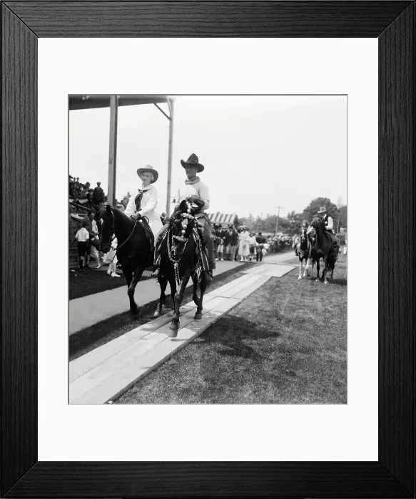 Framed Print : Annie Oakley and Fred Stone Riding into Stadium