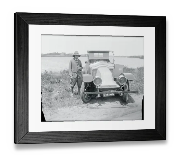Framed Print : Socialite Posing next to His Automobile Framed Print : Socialite Posing next to His Automobile