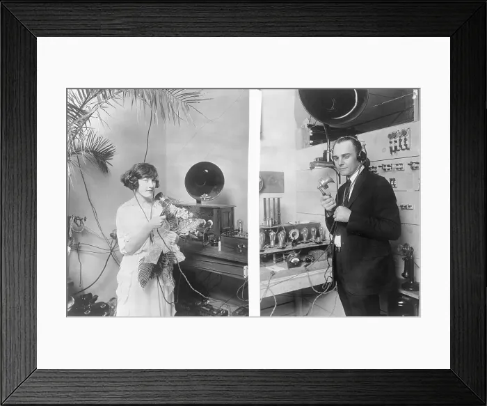 Framed Print : Couple Marrying by Radio in Texas