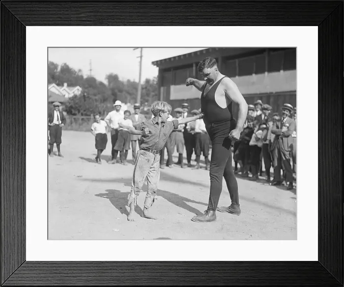 Framed Print : Boy Punches Jess Willard's Stomach Framed Print : Boy Punches Jess Willard's Stomach