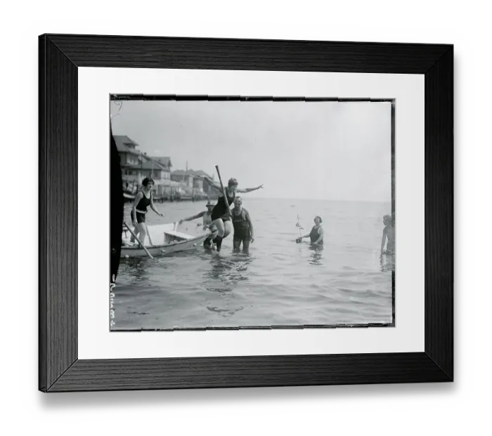 Framed Print : Beach Goers Enjoying the Water