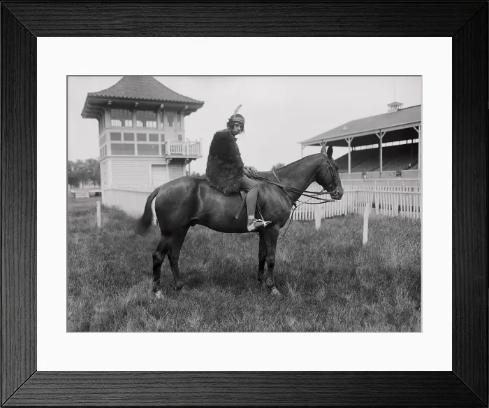 Framed Print : Socialite Pausing Atop Horse Framed Print : Socialite Pausing Atop Horse