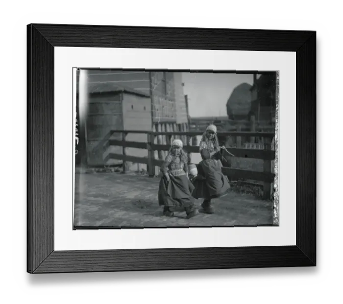 Framed Print : Holland Girls Knitting Framed Print : Holland Girls Knitting