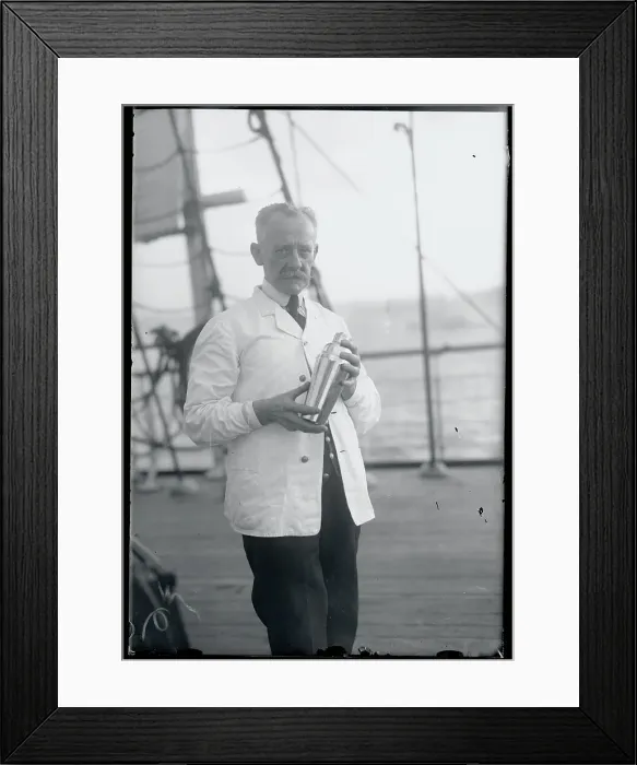 Framed Print : Bartender Holding Flask Outdoors Framed Print : Bartender Holding Flask Outdoors