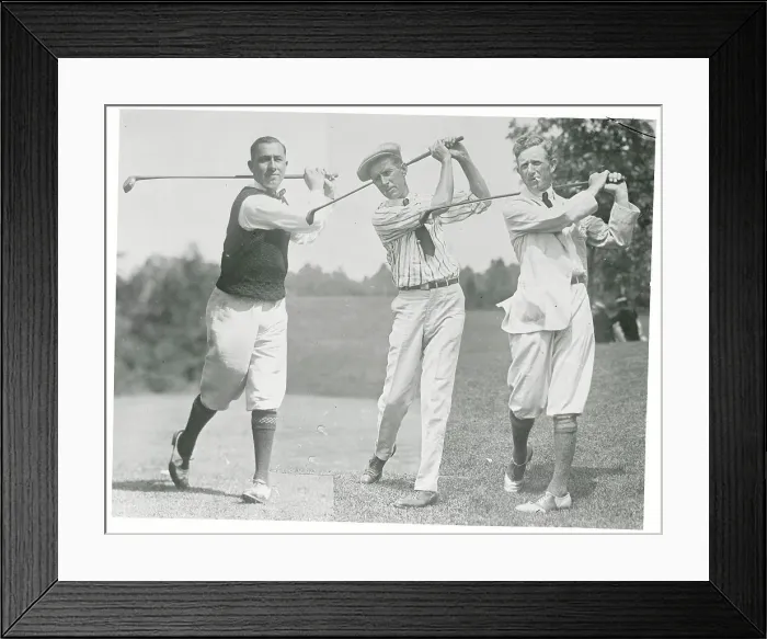 Framed Print : Golfers Posing with Golf Clubs Framed Print : Golfers Posing with Golf Clubs