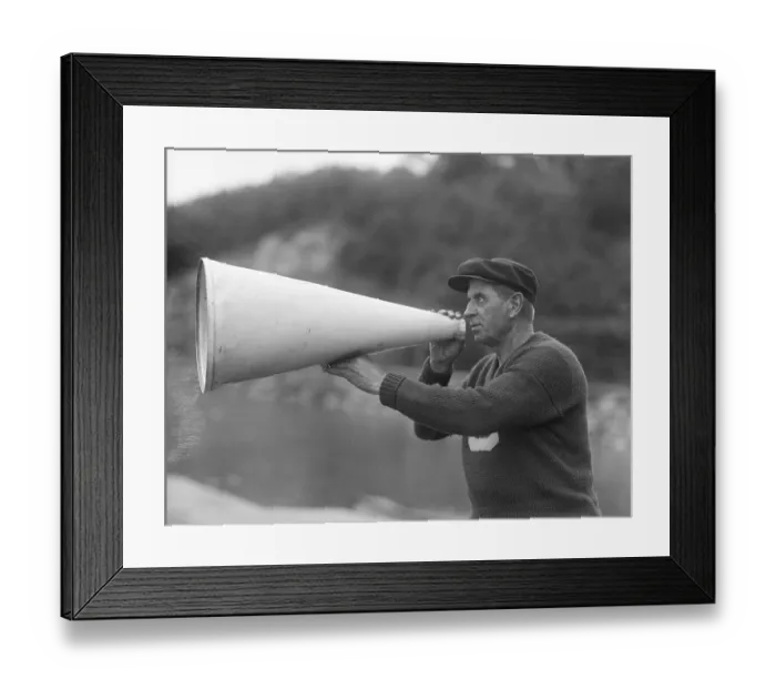 Framed Print : Coach Using a Megaphone Framed Print : Coach Using a Megaphone