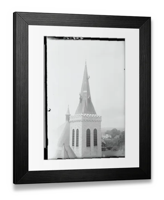 Framed Print : Man Working on Steeple Framed Print : Man Working on Steeple
