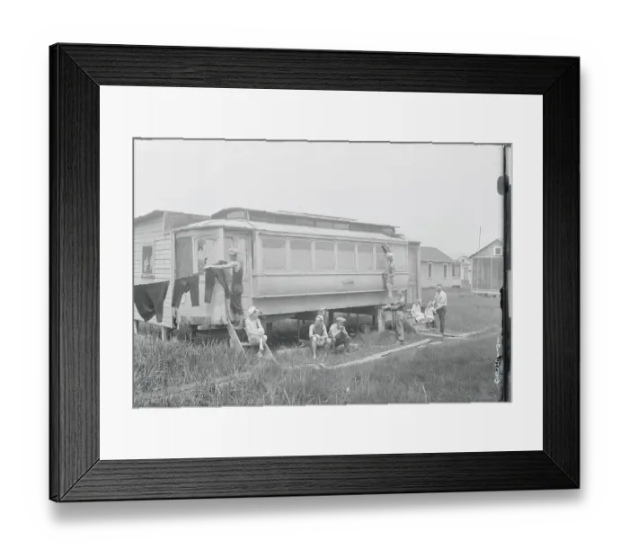 Framed Print : Family Members Outside Trolley Dwelling Framed Print : Family Members Outside Trolley Dwelling
