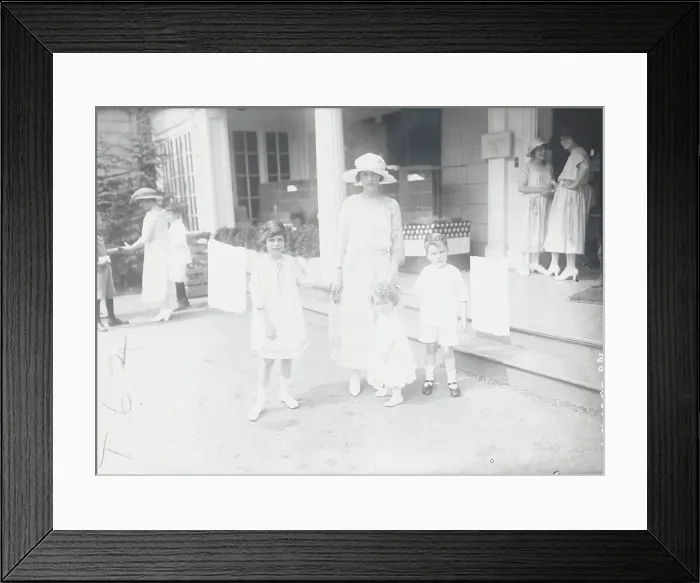 Framed Print : Mother Holding Hands with Her Children Framed Print : Mother Holding Hands with Her Children