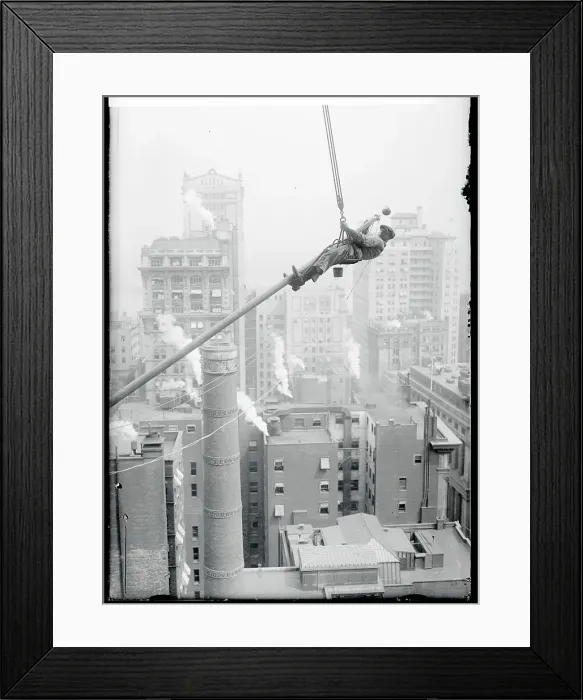 Framed Print : Workman Hanging from Flagpole Framed Print : Workman Hanging from Flagpole