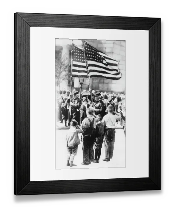 Framed Print : Children Saluting Flags at Memorial Day Parade Framed Print : Children Saluting Flags at Memorial Day Parade