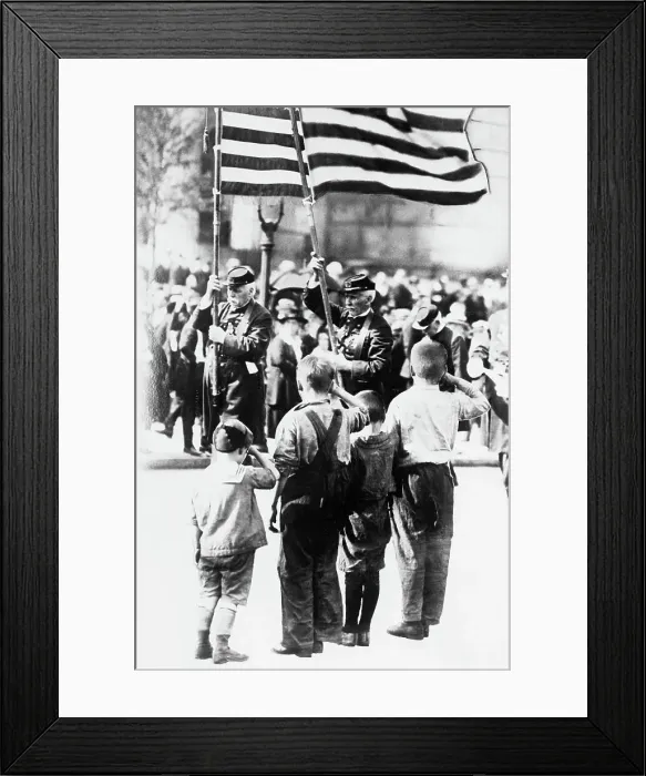 Framed Print : Children Saluting Flags at Memorial Day Parade Framed Print : Children Saluting Flags at Memorial Day Parade