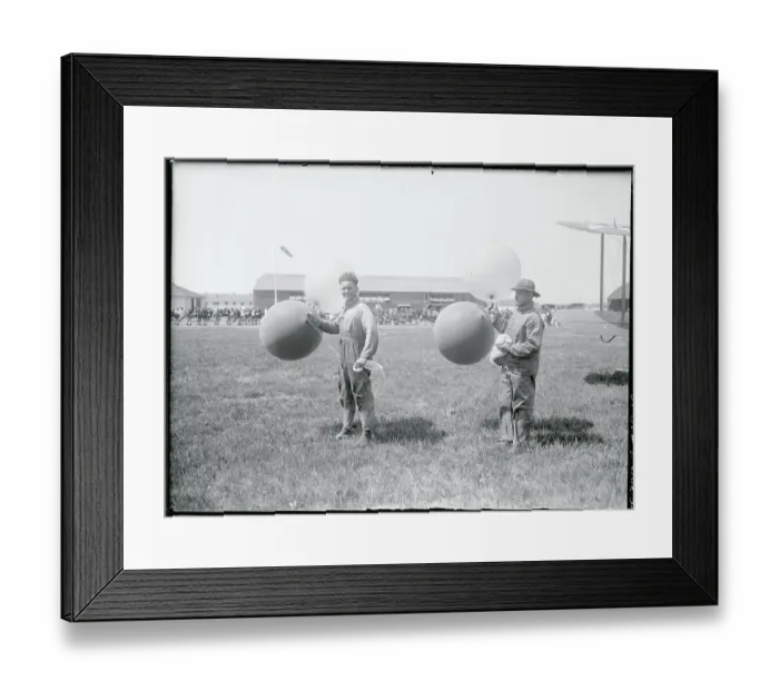 Framed Print : Men Holding Balloons at Aviation Meet Framed Print : Men Holding Balloons at Aviation Meet