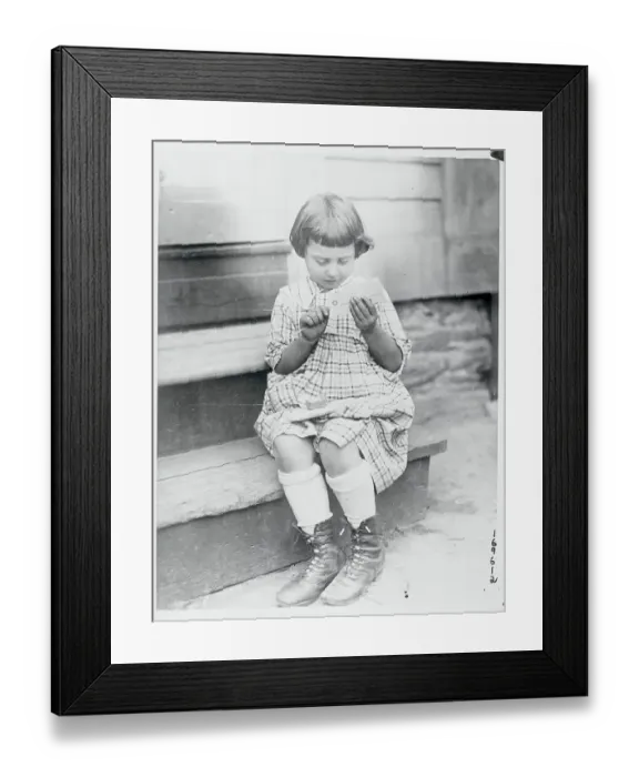 Framed Print : Girl Stringing Labels for One Cent an Hour Framed Print : Girl Stringing Labels for One Cent an Hour