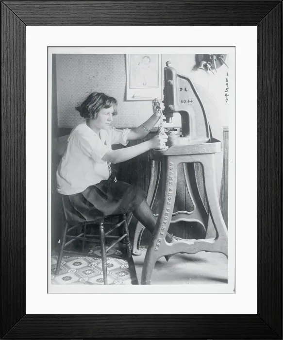 Framed Print : Girl Operating Jewelry Stamping Machine by Foot Power Framed Print : Girl Operating Jewelry Stamping Machine by Foot Power