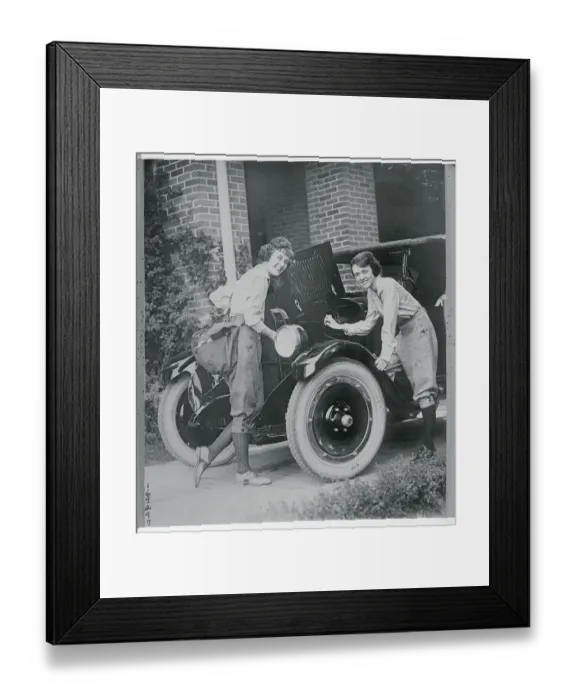 Framed Print : Sisters Preparing Car for Cross Country Trip Framed Print : Sisters Preparing Car for Cross Country Trip