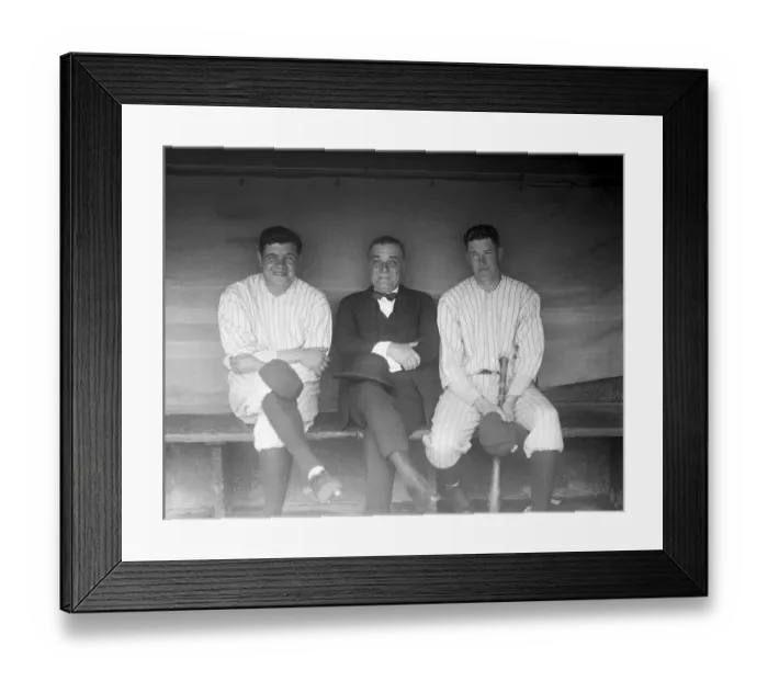 Framed Print : Babe Ruth Posing with Jacob Ruppert and Bob Meusel