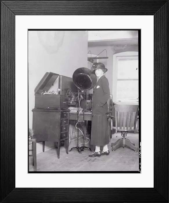 Framed Print : Mrs Barclay H Warburton Posing with Radiophone Framed Print : Mrs Barclay H Warburton Posing with Radiophone