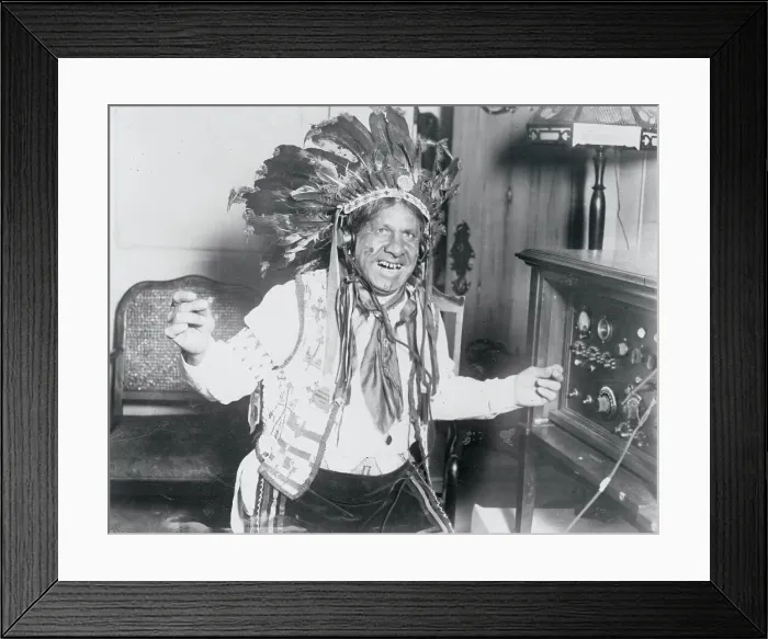 Framed Print : Chief Little Bear Listening to a Radio Framed Print : Chief Little Bear Listening to a Radio
